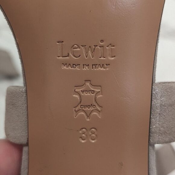 Lewit Beige Gold Silver Shimmer Glimmer Chunky Heel Ankle Bow 38 Made in Italy - Picture 9 of 13